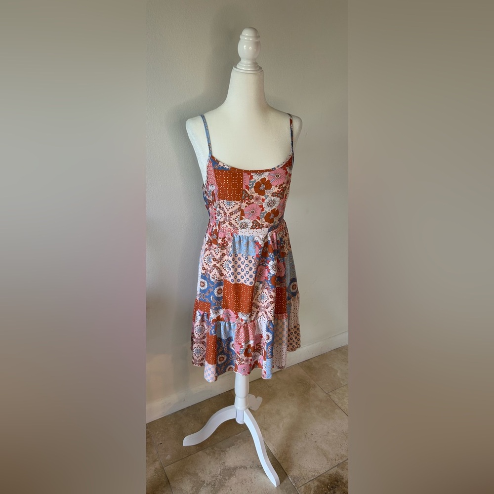 {Altar'd State} Patchwork Midi Dress - Red, Pink, Blue